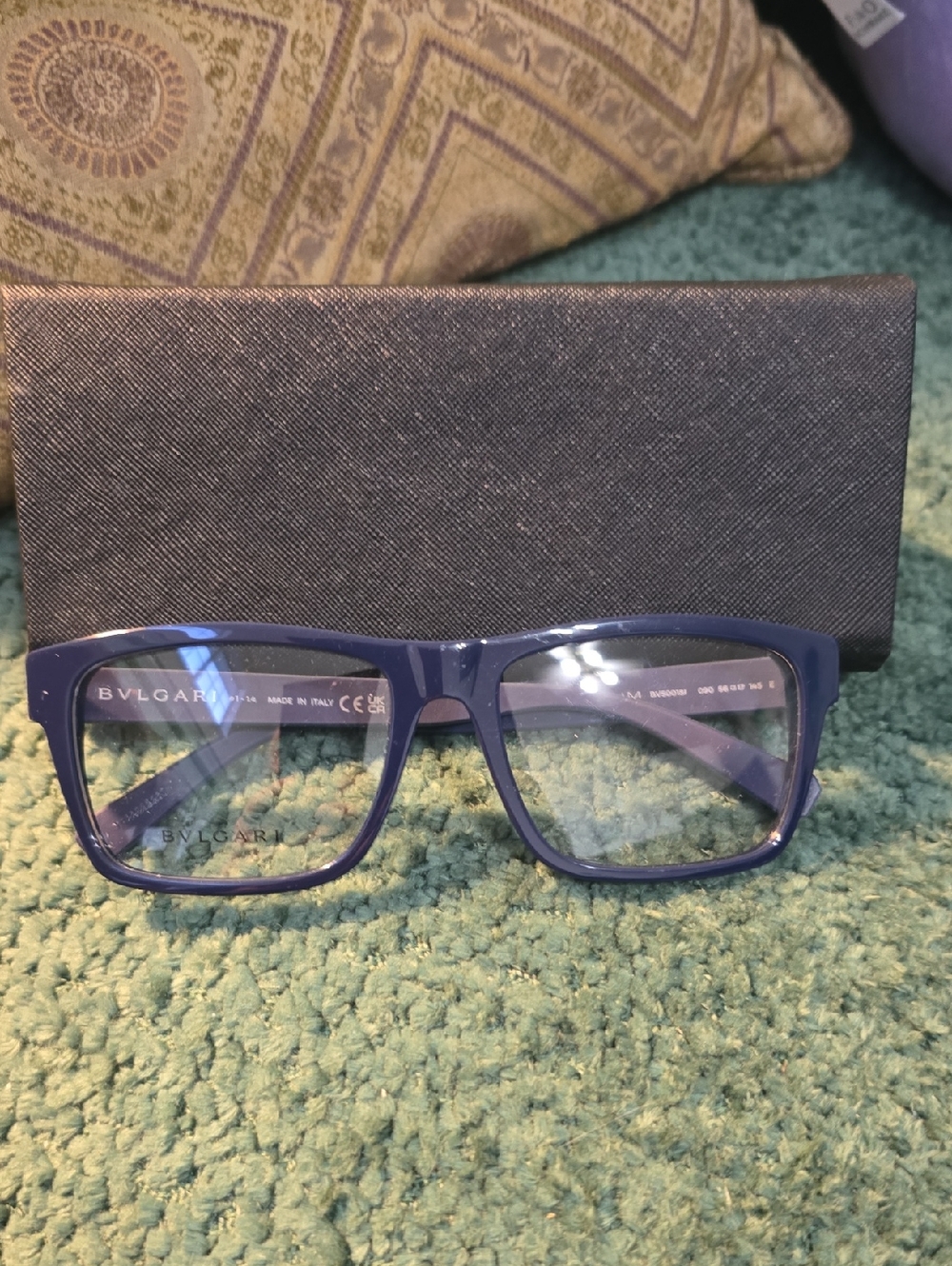 Bulgari Men's Navy Blue Rectangular Optical Glasses